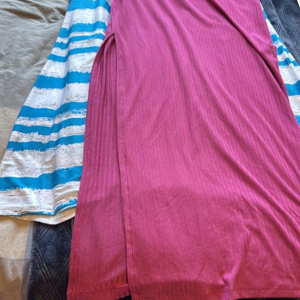 Bundle 2 knit long dresses- Hippie Rose Pink And  Blue&white Strappy back Dress - Picture 10 of 15